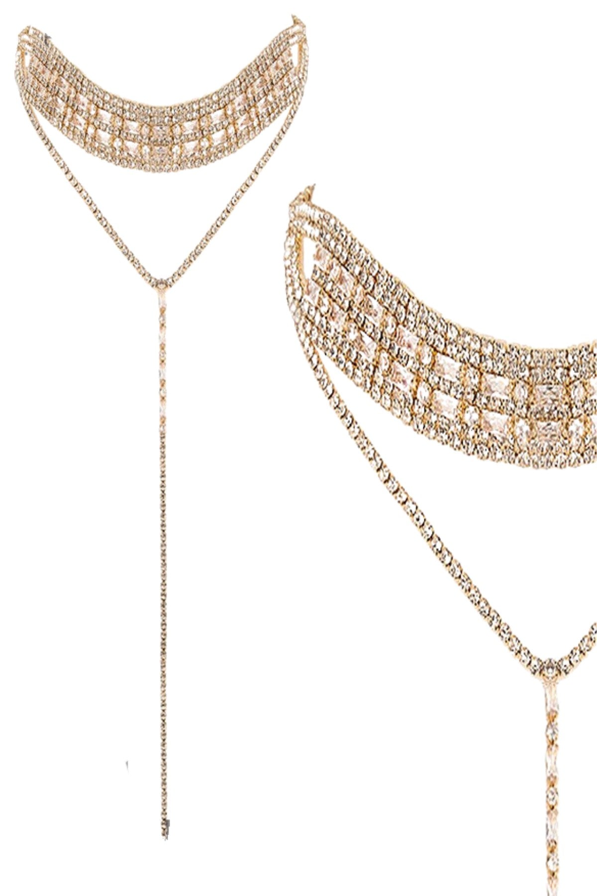 RHINESTONE CZ 2 CHOKER T COLLAR SET-1