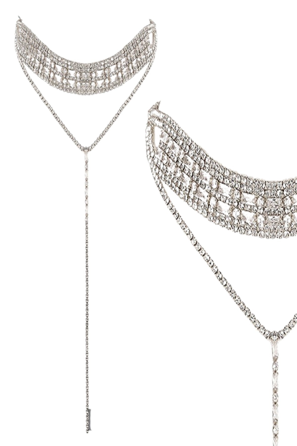 RHINESTONE CZ 2 CHOKER T COLLAR SET-2