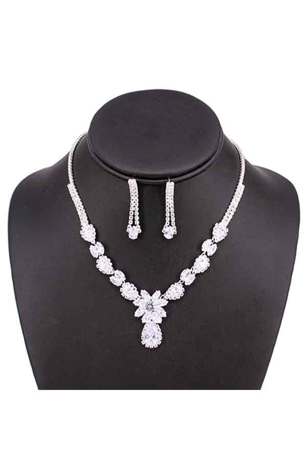 FULL  CUBIC ZIRCONIA CRYSTAL NECKLACE SET-0