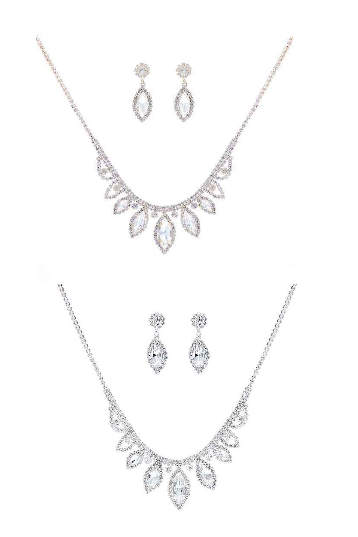 Rhinestone Marquise Round Shape Necklace Set-0