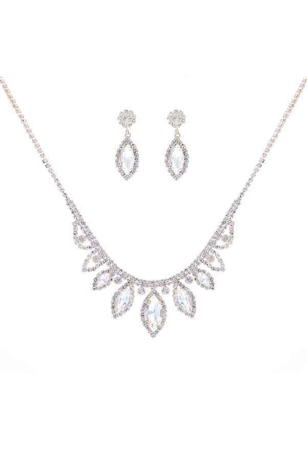 Rhinestone Marquise Round Shape Necklace Set-1