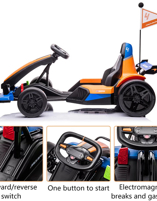 Load image into Gallery viewer, Licensed Mclaren Kids Go Kart, 24V Battery Powered Ride on Car Toy with Bluetooth Function, Safety Belt, LED Lights, Two-Mode Electric Go Cart, Drift Racer Car for Boys Girls
