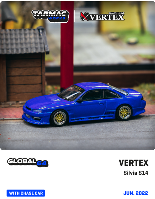 Load image into Gallery viewer, Tarmac Works Global64 VERTEX Silvia S14 Blue Metallic 1:64-2
