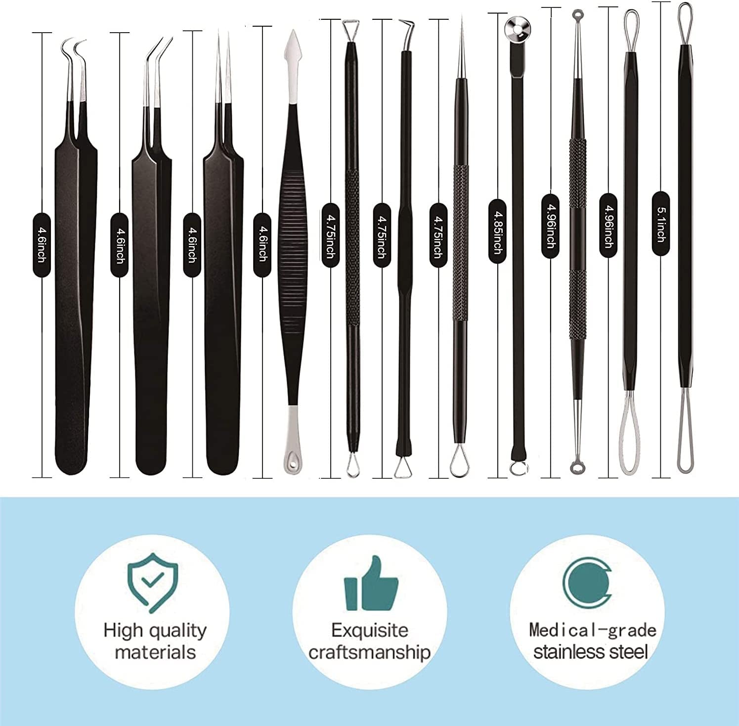 Pimple Popper Tool Kit 11 Pcs,  Blackhead Remover Pimple Extractor Tools with Metal Case for Quick and Easy Removal of Blackheads,Pimples,Whiteheads,Zit Popper,Forehead,Facial and Nose (Black)