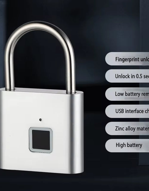 Cargar imagen en el visor de la galería, Portable Fingerprint Padlock USB Rechargeable Lithium Battery Waterproof Durable Zinc Alloy Lockbody
