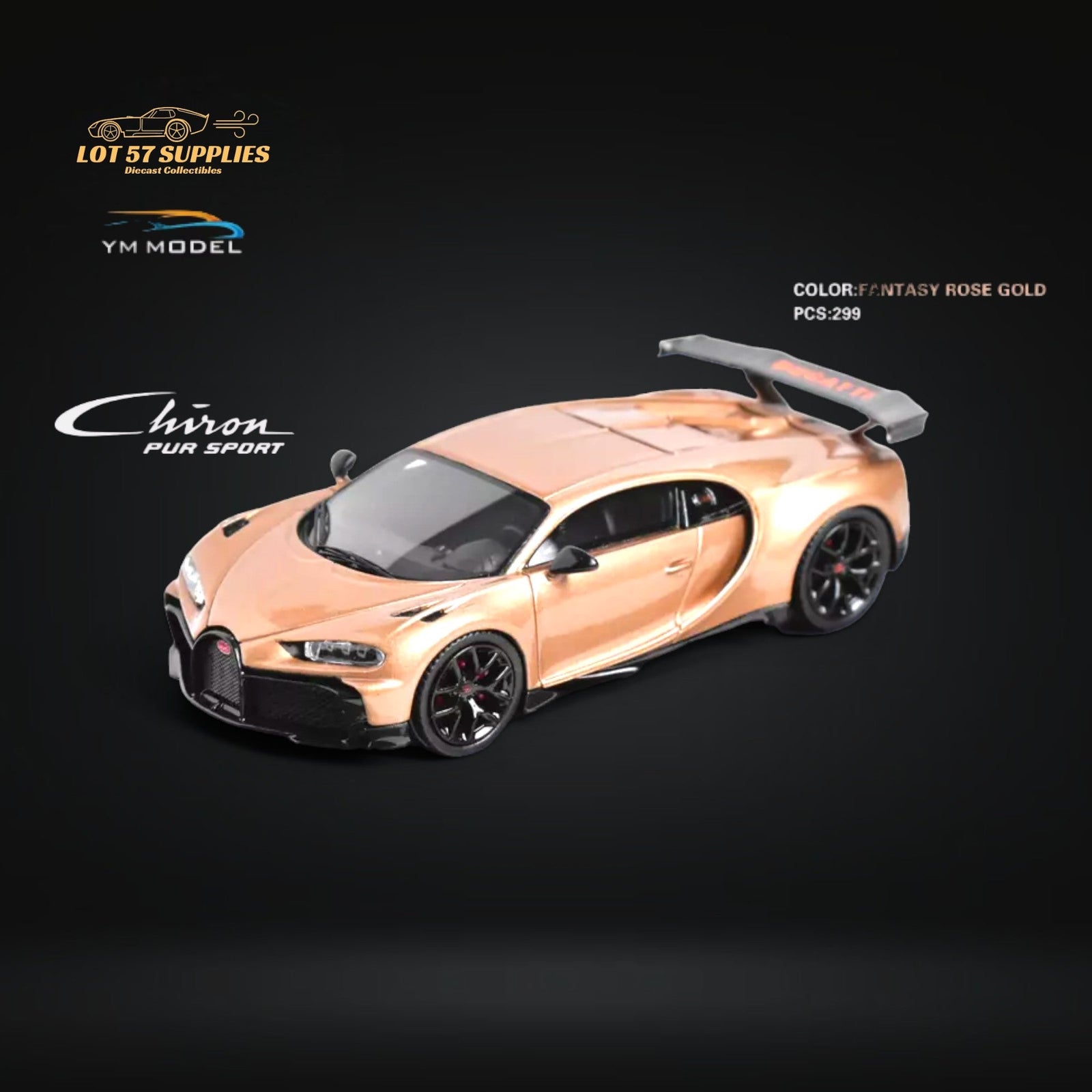 YM Model Bugatti Chiron PUR SPORT in Fantasy Rose Gold Limited to 299 Pcs 1:64-0