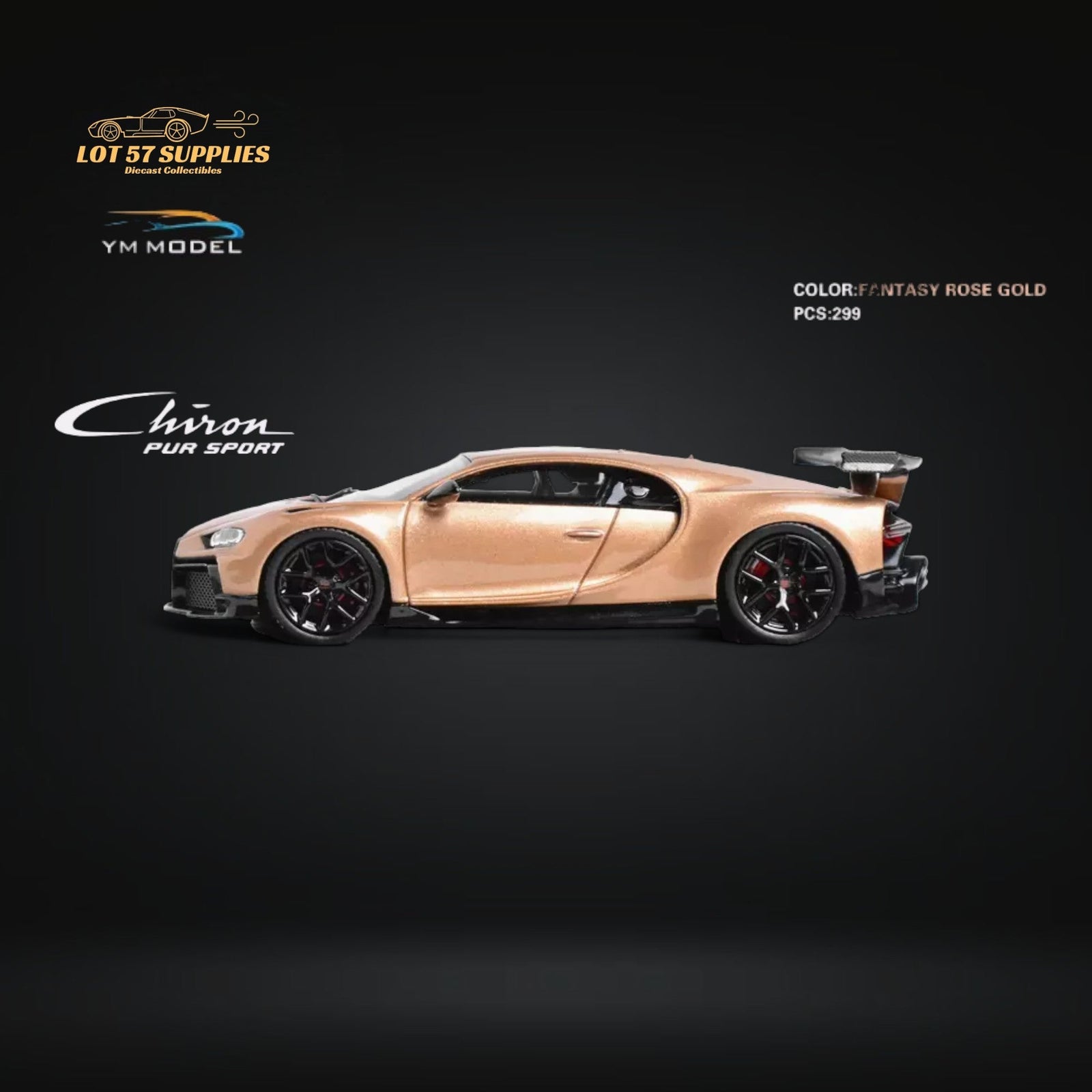 YM Model Bugatti Chiron PUR SPORT in Fantasy Rose Gold Limited to 299 Pcs 1:64-1